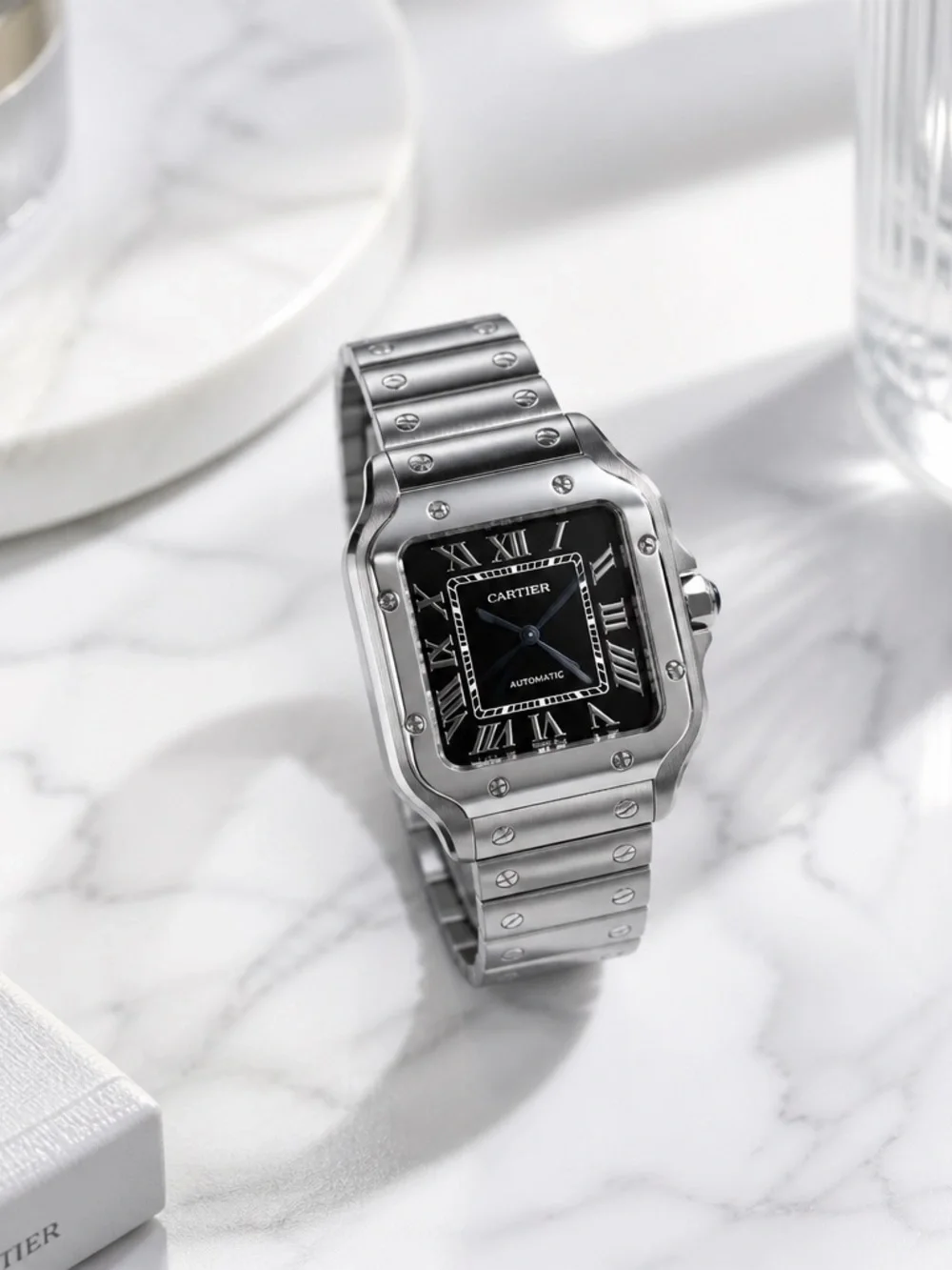 Stainless Steel Men's Watch in Silver with Black Dial